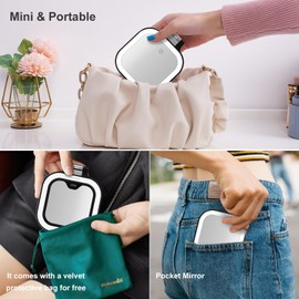 Mocado Compact Travel Makeup Mirror, 1X/20X Magnifying Mirror with Light, Double Sides Compact Mirror with 3 Color Light, Dimmable Handheld Mirror, Rechargeable Travel for Purse,Pocket(Black)