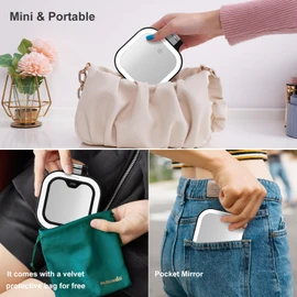 Mocado Compact Travel Makeup Mirror, 1X/20X Magnifying Mirror with Light, Double Sides Compact Mirror with 3 Color Light, Dimmable Handheld Mirror, Rechargeable Travel for Purse,Pocket(Black)