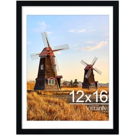 Vittanly 12x16 Picture Frame Black, Display Poster 11x14 with Mat or 12x16 without Mat, Plexiglass, Wall Gallery Frame for Artwork, Vertical or Horizontal Display, Single Pack