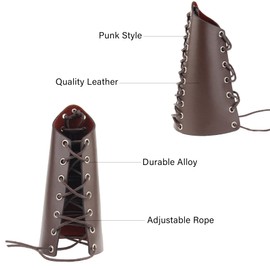 Thajaling Pack of 2 Viking Leather Bracers, Medieval Cuffs, Leather Bracelets, Punk Knight Archery Bracers for Men and Women (Brown)