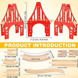 18 Pcs Wooden Train Suspension Bridges Crossing Track Bridge Wooden Tracks Accessories Compatible with All Major Brands for Girls Boys