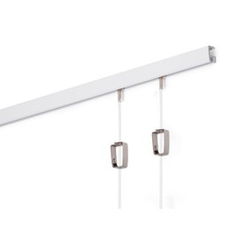 STAS Minirail Picture Hanging System Set - Covers 4.92 ft of Wall Space - Smallest Picture Rail & Art Hanging Gallery Kit for Art Display (White Rails, Includes 2 Hooks & Cords)