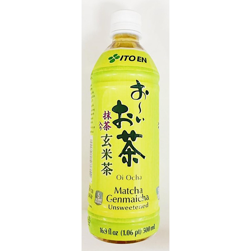 Matcha Genmaicha,Unsweetened Green Tea, 16.9 fl oz, 500ml, Pack of
