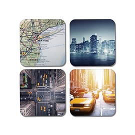 DV DESIGN 4 x Square New York Coasters - Travel Holiday Map Landmarks USA City Gift #77916
