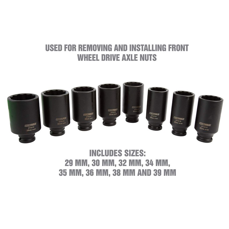 OEMTOOLS 37321 8 Piece 1/2 Inch Drive Axle Nut Socket