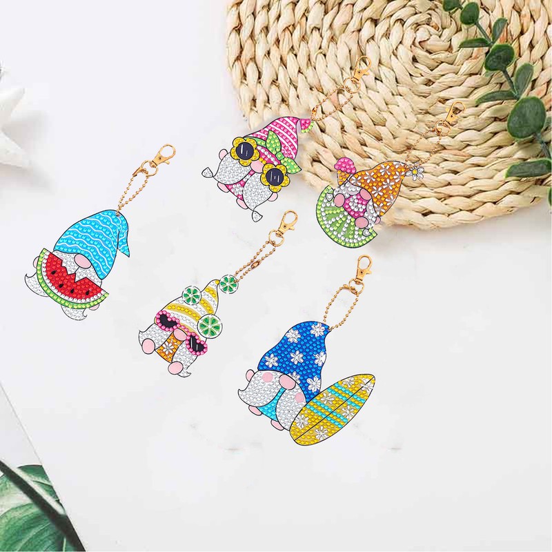 DIY Rhinestone Painting Keychains Cute Dwarfs Shape Stress Relief Improve