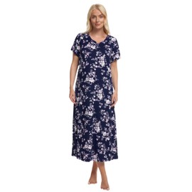 Suzy & Me Ladies Long Plus Size Luxury Soft Touch Jersey Nightshirt (NAVY FLORAL 22-24)