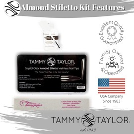 Tammy Taylor Stiletto Acrylic Nail Tip Extensions | Tapered Full Coverage, Natural Lightweight, Long Lasting, Professional C Curve Clear Nail Tips | Press on Nails Almond Stiletto Style | Nail Tip Kit