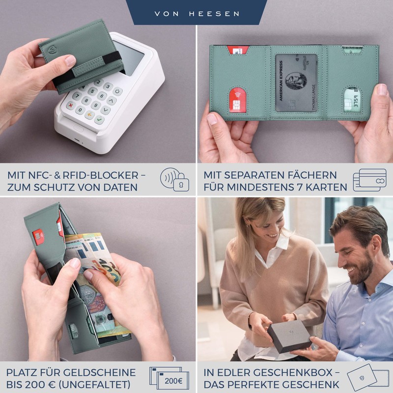 VON HEESEN Men's Coin Purse, Turquoise (Silver Pine), XL coin