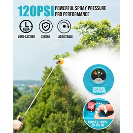 Sylsmart Battery Powered Backpack Sprayer 4 Gallon, 120PSI Adjustable Pressure & Lightweight Electric Sprayer, Garden Weed Yard Lawn Sprayer with 5 Spray Nozzles