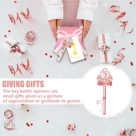 50 Sets Vintage Crown Key Bottle Openers, Wedding Favor Souvenir Gift for Guests with Escort Tag Pillow Candy Box and Satin Ribbon (Rose Gold)
