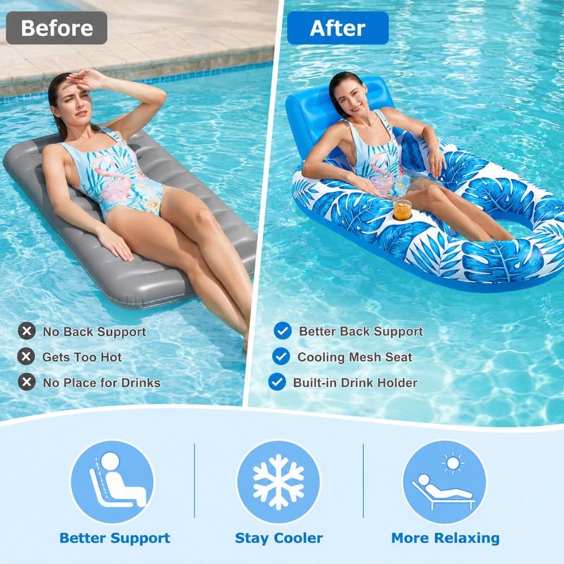 Inflatable Pool Lounger for Adults – Cooling Mesh Floating Chair