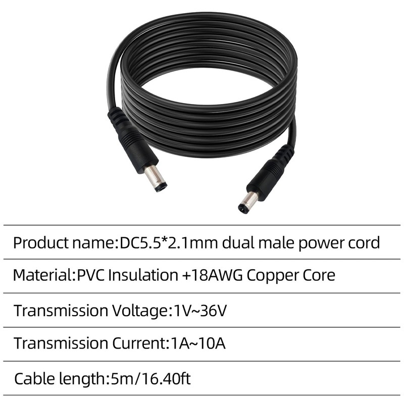 IMIYORE DC5.5x2.1mm 12V Male to Male Cable 18AWG Male to