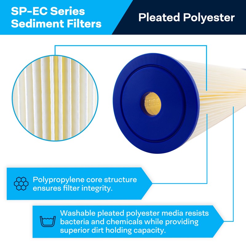 SpiroPure SP-EC50-BB 10x4.5 50 Micron Pleated Polyester Sediment Water Filter