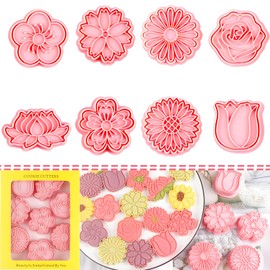 BESEK Flower Cookie Cutters: 8 pcs Flowers Cookie Cutter, Spring Flowers Cookie Stamps for Biscuit Fondant Cheese Baking, for Kids & Adults