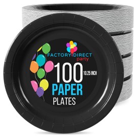 Exquisite Black Paper Plates 10 Inch Paper Plates 100 Pcs Black Disposable Plates, Paper Plates Disposable Heavy Duty 350 GSM Disposable Plates For Party, Black Plates Disposable For Party