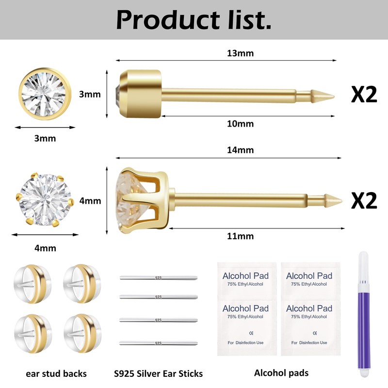 Makalong 4pcs Ear Piercing Kit Gold, Disposable Piercing Kit, Easy