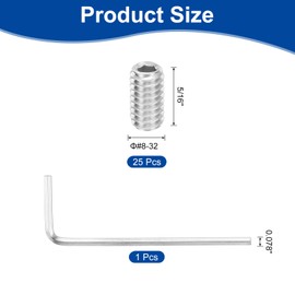 sourcing map Socket Set Grub Screws,25PCS #8x5/16"- 304 Stainless Steel Hex Socket Cup Point Allen Screws with Hex Wrench for Repairing Door Handles, Faucet (Silver)