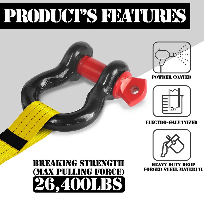 Jamiikury Shackles 1/2" D Ring Shackle 12 Ton (26,455 lbs)