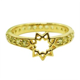 Ravishing Impressions Stapelbarer Ehering für Damen, natürlicher Geburtsstein, gelbvergoldet, Stern-Design, Schmuck, J bis X, L 1/2, Edelstein, Peridot