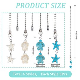 CRASPIRE 12Pcs 4 Style Sea Turtle Ceiling Fan Pull Chain Extender Ocean Starfish Natural Turquoise Charm Pendant Decorative 12.6" Extension Connector Replacement Hanging Ornaments for Lighting Lamp