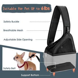 SlowTon Pet Dog Sling Carrier, Hands Free Hard Bottom Papoose Small Animal Puppy Up to 6 lbs Travel Bag Tote Breathable Mesh Support Adjustable Padded Strap Pocket Safety Belt Machine Washable