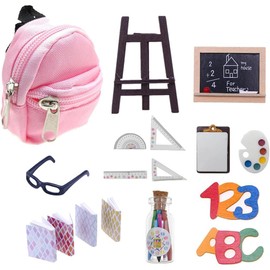 Tiardey 28PCS Miniature School Dolls Dollhouse 1:12 DIY Miniature Model Doll Decoration With Book Backpack Chalkboard Etc