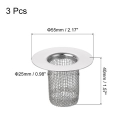 sourcing map 3Pcs Bathroom Sink Strainer, Fit for Diameter 0.98"-2" Drain Hole, 40mm/1.57" Deep Stainless Steel Sink Strainer for Shower Drain and Floor Drain