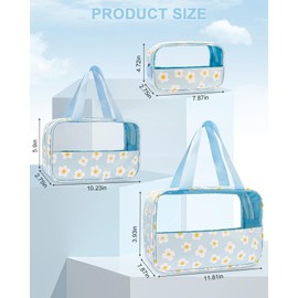 Clear Makeup Bag, TSA-Approved Travel Toiletry Bag for Women Men, 3 Pcs of Carry-On Cosmetic Bag Set, Waterproof Quart Size Organizer Tote Purse Pouch with Handle Zipper Travel Essentials Accessories