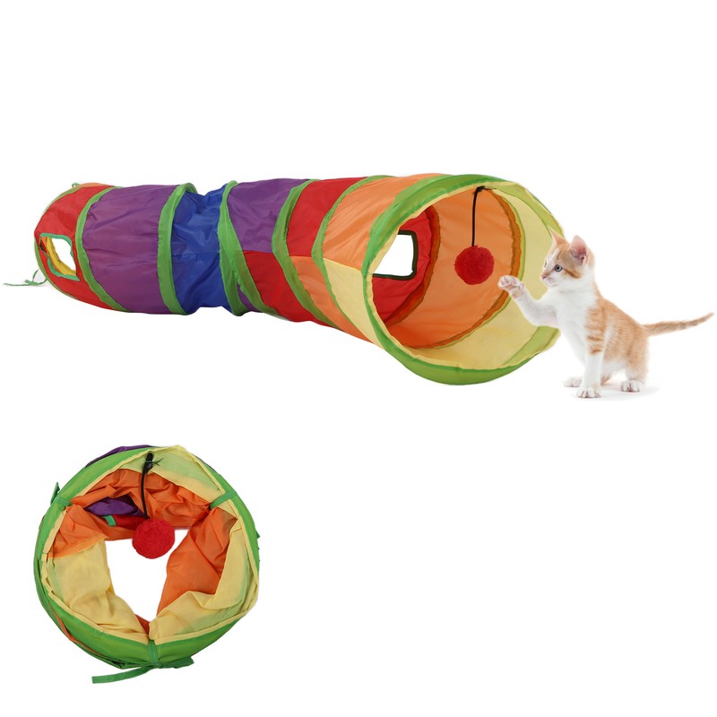 Pet Tunnel Iridescent Foldable Cat STunnel with Interactive Ball and