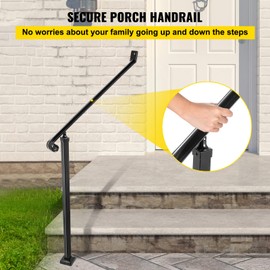Happybuy Handrails for Outdoor Steps 2-3 Step Railings Wrought Iron Handrail Stair Railings for Steps Black Iron Railings for Steps Wall and Floor Mounted with Installation Kit