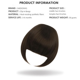 SHEDOWIG Bangs Hair Clip in Bangs Hair Extensions Synthetic Flat Clip on Bangs Fringe with Temples Front Face Bangs Hair Clip for Women