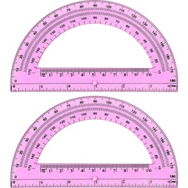 Zonon 2 Pcs 6 Inch Plastic Protractor Math Protractors 180 Degrees Angle Measurement, Translucent for Geometry Classroom Kid Student School Office Supplies(Pink)