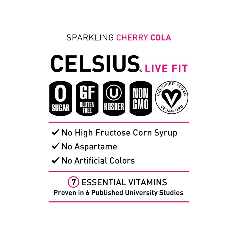 CELSIUS Sparkling Cherry Cola, Sugar Free Energy Drink, 12 Fl