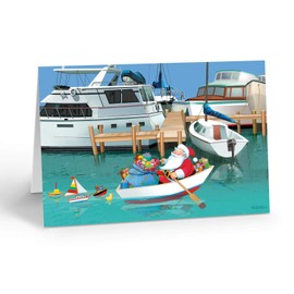 Stonehouse Collection | Holidays At The Marina Christmas Card | 18 Boating Harbor Chrismtas Cards & Envelopes | USA Made
