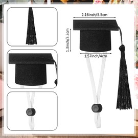 Eccliy 2 Pcs Pet Graduation Caps Mini Bachelor Hats with Tassel for Small Animal Guinea Pigs Hedgehog Bird Turtles Hamster Photo Props Graduation Holiday Festival Party Accessory(Black)