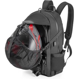 Oumurs Motorcycle Helmet Backpack 50L, Expandable Helmet Bag with Rain Cover, Water-Resistant Black 1680D Oxford Fabric, USB Port, Helmet Strap, Large Capacity for Motorbike Travel & Commuting