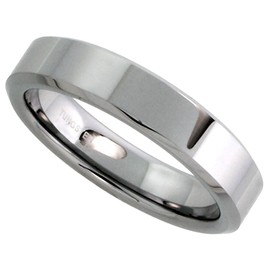 Sabrina Silver Tungsten Carbide 5 mm Flat Wedding Band Thumb Ring His & Hers Mirror Polished Finish Beveled Edges Size 9