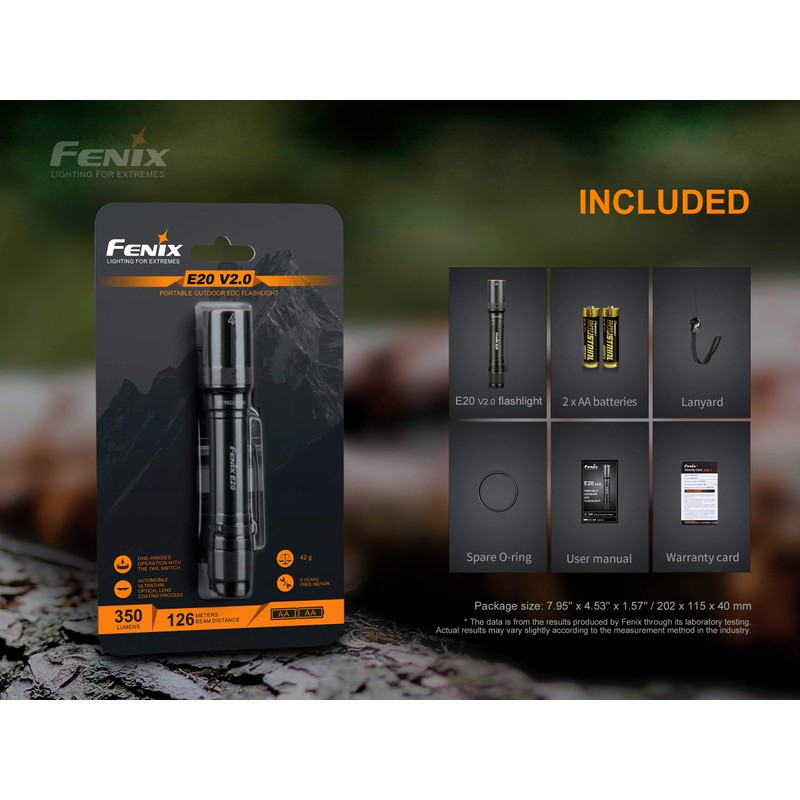 fenix E20 V2.0 AA Powered Torch,Black