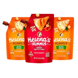 Helena Hummus (3-pack), Shelf-Stable, No Added Preservatives, 2 Natural Classic 4.23 oz and 1 Roasted Bell Pepper Hummus To-Go, 4.23 oz (1 Tripack)