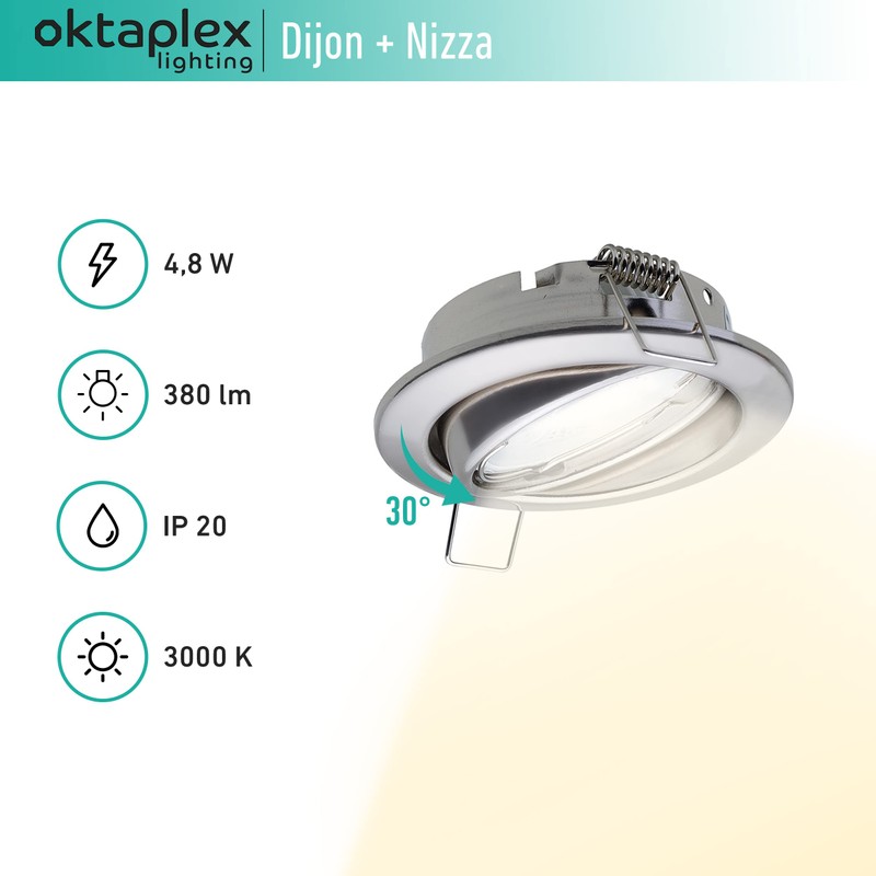 6 x Octaplex Recessed Spotlights Dimmable Dijon Swivelling - LED