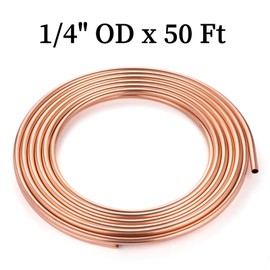 GOORY Copper Tubing 1/4" OD x 0.185" ID x 50 Ft - 99.9% C12200 Pure ACR Tube - ASTM B280 Refrigeration T2 Copper Tube Soft Coil - Round Seamless Tubing for Refrigerator HVAC System Industry DIY