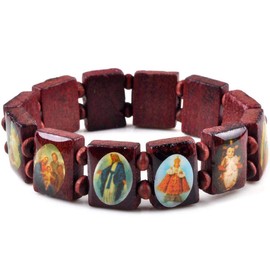 yantu 3 Pcs Religious Wooden Bracelet Jesus Bracelet Saints Rosary Bangles Elastic Stretch Small Panel Wooden Bracelet (Brown)