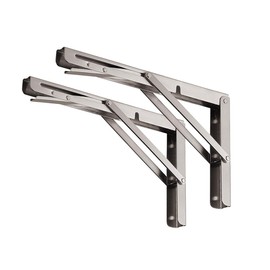 YUMORE 24" Folding Shelf Brackets, Max Load: 330lb Heavy Duty Stainless Steel Collapsible Shelf Bracket for Table Work Bench, Space Saving DIY Bracket, Pack of 2