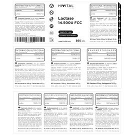 Lactase 14500 Units FCC. 365 Vegan Tablets for the Treatment of 1 Year. Lactase Enzyme for Intolerance to Lactose, Milk and Dairy Products. Made by HIVITAL