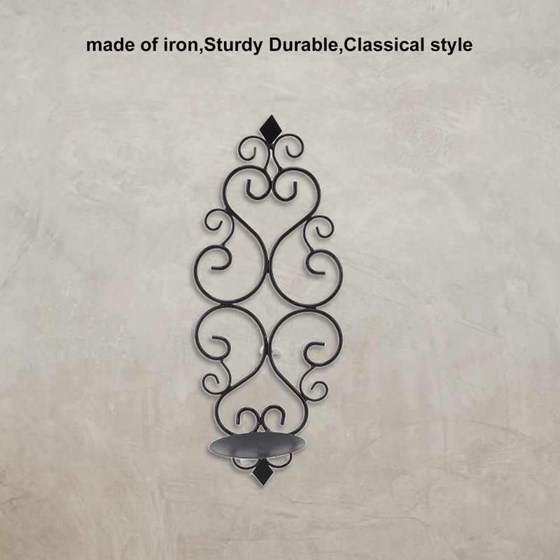 2 Pcs Candle Holder Exquisite Classical Style Black Iron Wall