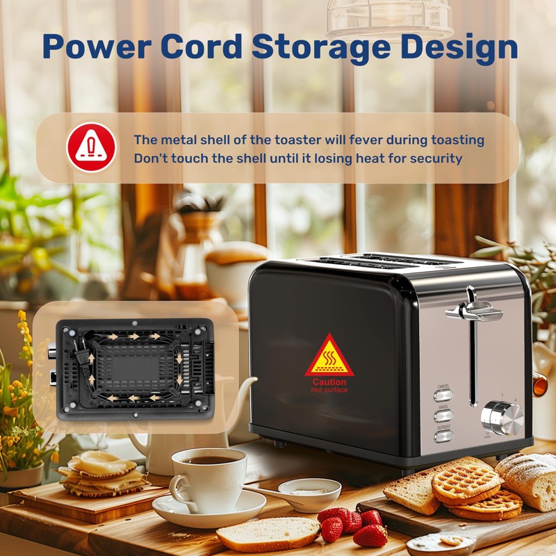 YSSOA 2-Slice Stainless Steel Toaster, 6 Browning Setting and 3