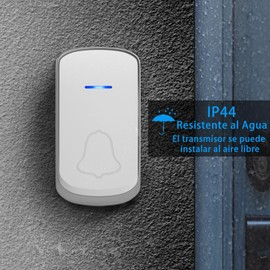 KULUSUPA Timbre Inalámbrico para Entrada con Luz y Sonido 7 Colores LED 4 Niveles de Volumen 36 melodías Resistente al Agua y Polvo Alcance 200M 1 Transmisor 1 Receptor (Blanco)