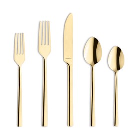 Amefa Dallas 18/0 Stainless Steel Flatware Set - Gold, 20-Piece Place Setting - Service for 4, Fork Spoon Knife, Cutlery, Gold Stainless Steel Silverware Set