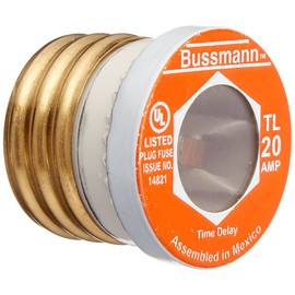 Bussmann BP/TL-20 20 Amp Time Delay, Loaded Link Edison Base Plug Fuse, 125V UL Listed Carded, 1 Blister pack of 3 fuses